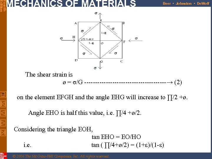 Fourth Edition MECHANICS OF MATERIALS Beer • Johnston • De. Wolf The shear strain