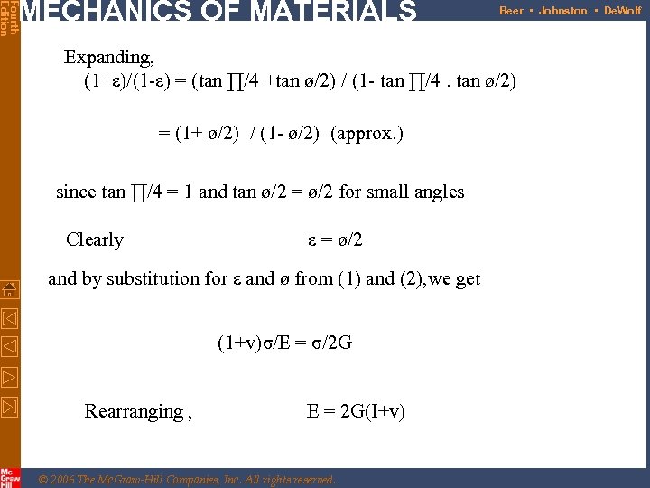 Fourth Edition MECHANICS OF MATERIALS Beer • Johnston • De. Wolf Expanding, (1+ε)/(1 -ε)