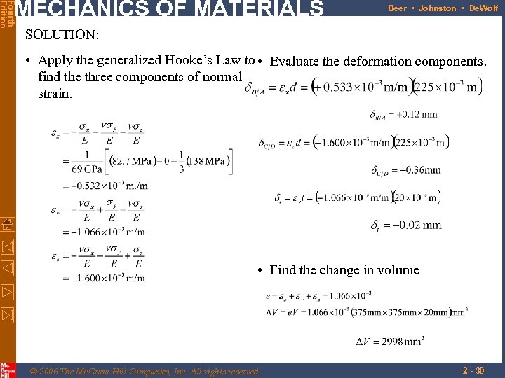 Fourth Edition MECHANICS OF MATERIALS Beer • Johnston • De. Wolf SOLUTION: • Apply