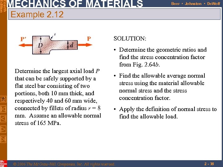 Fourth Edition MECHANICS OF MATERIALS Beer • Johnston • De. Wolf Example 2. 12