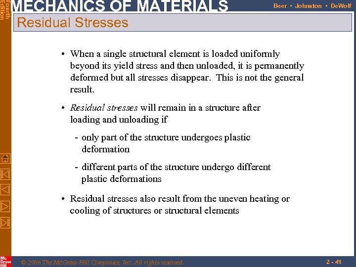 Fourth Edition MECHANICS OF MATERIALS Beer • Johnston • De. Wolf Residual Stresses •