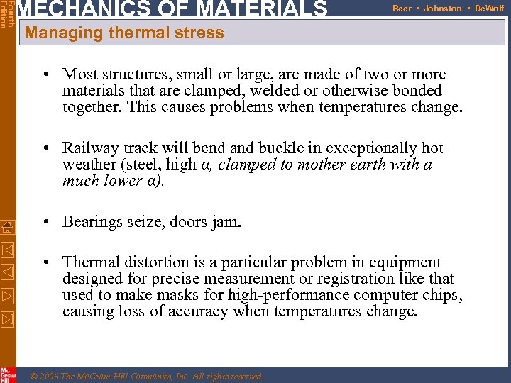 Fourth Edition MECHANICS OF MATERIALS Beer • Johnston • De. Wolf Managing thermal stress