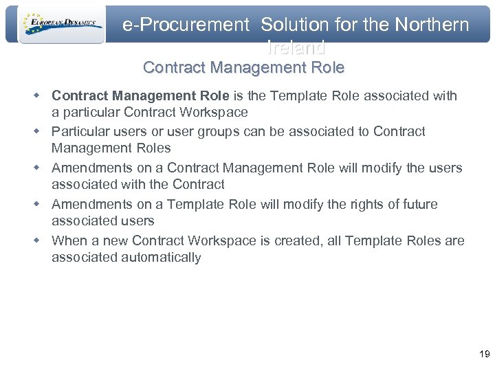e-Procurement Solution for the Northern Ireland Contract Management Role w Contract Management Role is