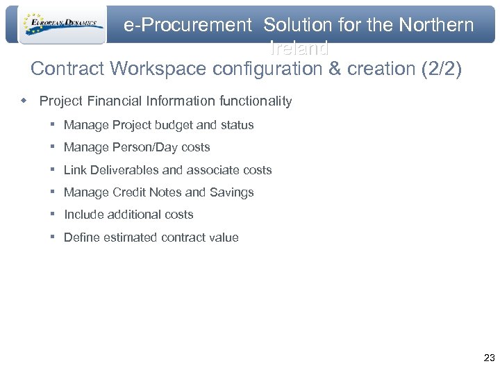 e-Procurement Solution for the Northern Ireland Contract Workspace configuration & creation (2/2) w Project