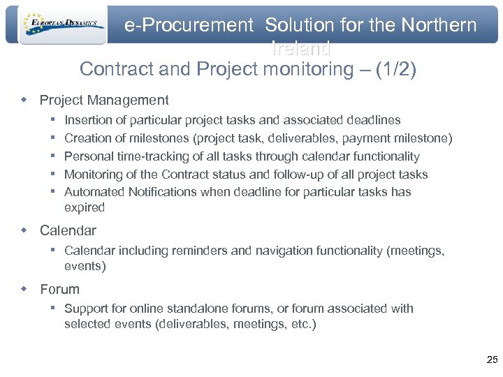 e-Procurement Solution for the Northern Ireland Contract and Project monitoring – (1/2) w Project