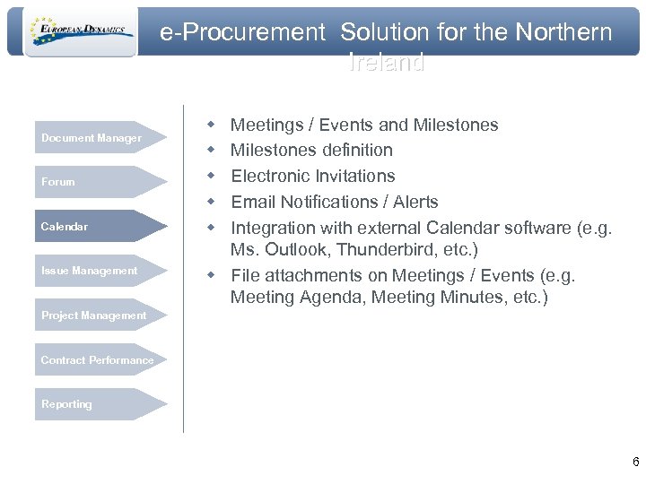e-Procurement Solution for the Northern Ireland Document Manager Forum Calendar Issue Management w w