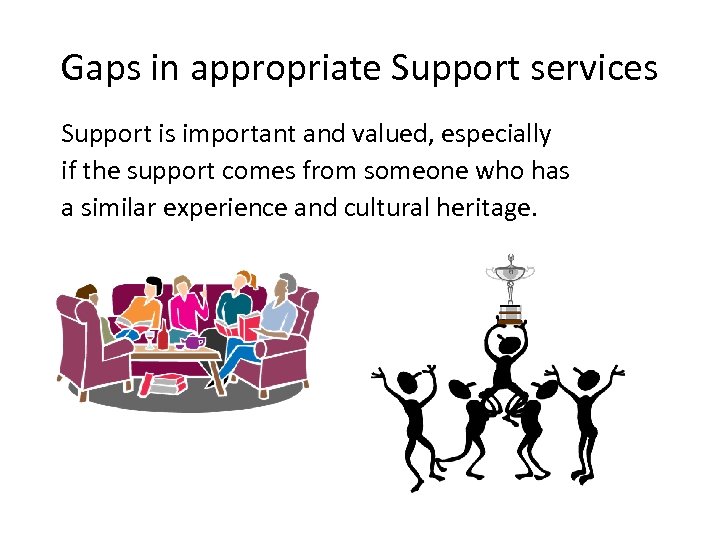 Gaps in appropriate Support services Support is important and valued, especially if the support