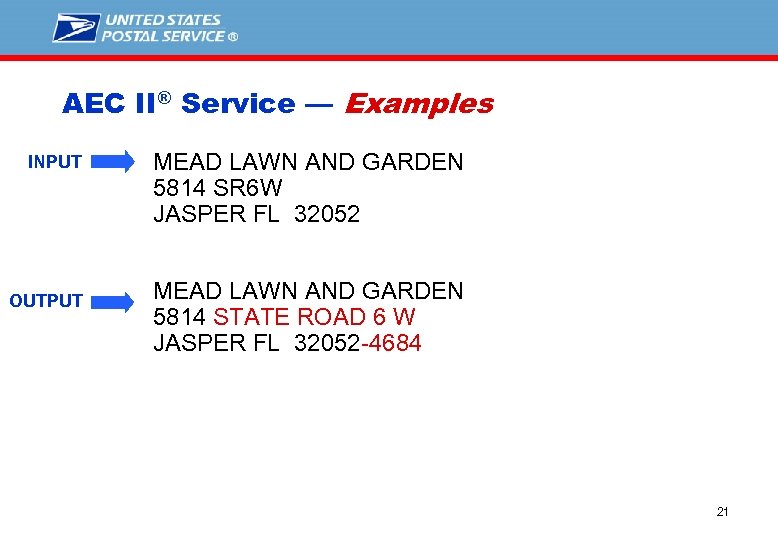 AEC II® Service — Examples INPUT OUTPUT MEAD LAWN AND GARDEN 5814 SR 6