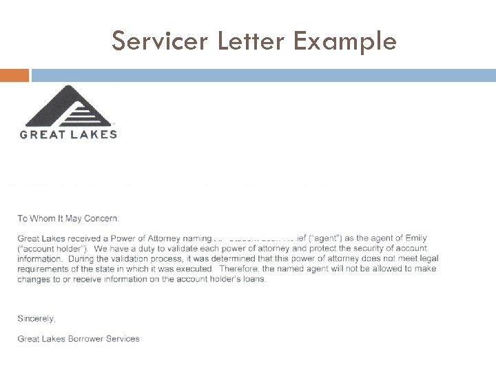 Servicer Letter Example 