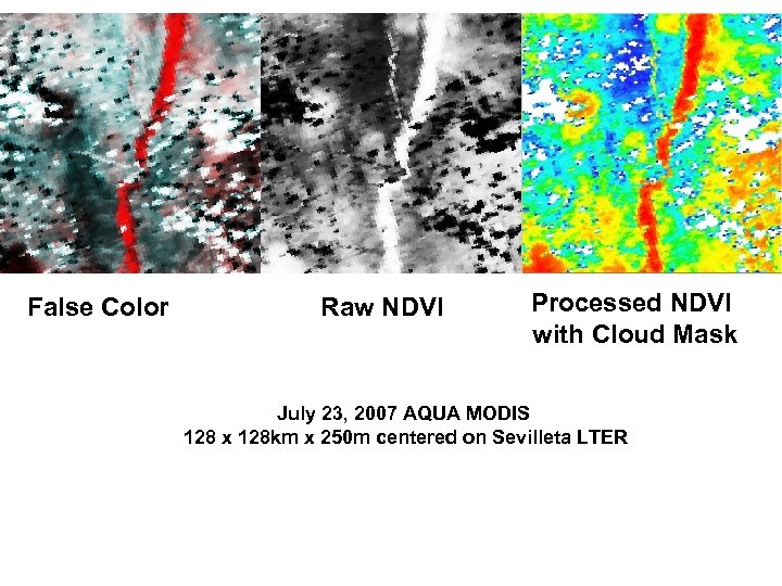 False Color Raw NDVI Processed NDVI with Cloud Mask July 23, 2007 AQUA MODIS