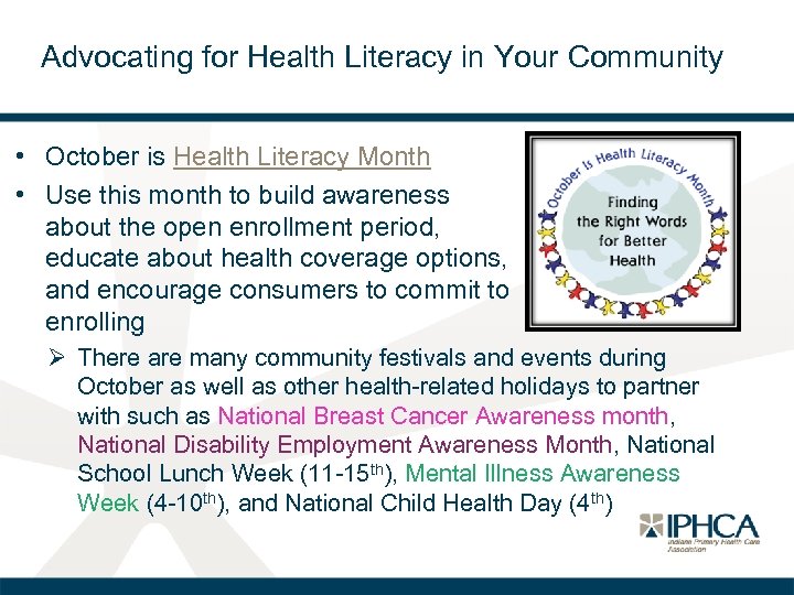 Advocating for Health Literacy in Your Community • October is Health Literacy Month •