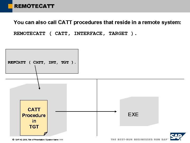 REMOTECATT You can also call CATT procedures that reside in a remote system: REMOTECATT