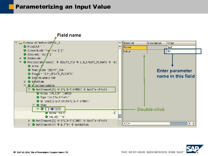 Parameterizing an Input Value Field name Enter parameter name in this field Double-click ã