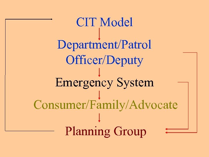 CIT Model Department/Patrol Officer/Deputy Emergency System Consumer/Family/Advocate Planning Group 