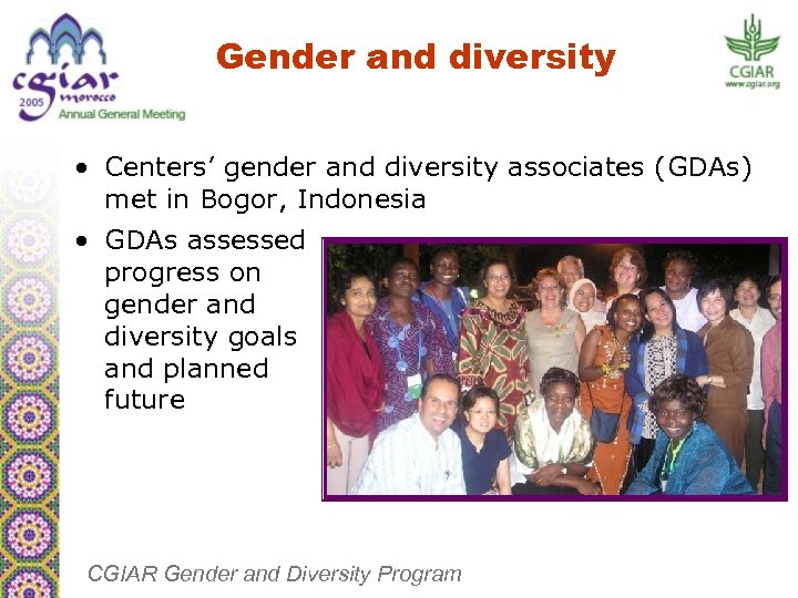Gender and diversity • Centers’ gender and diversity associates (GDAs) met in Bogor, Indonesia