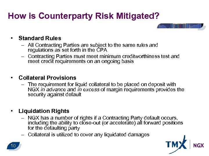 How is Counterparty Risk Mitigated? • Standard Rules – All Contracting Parties are subject