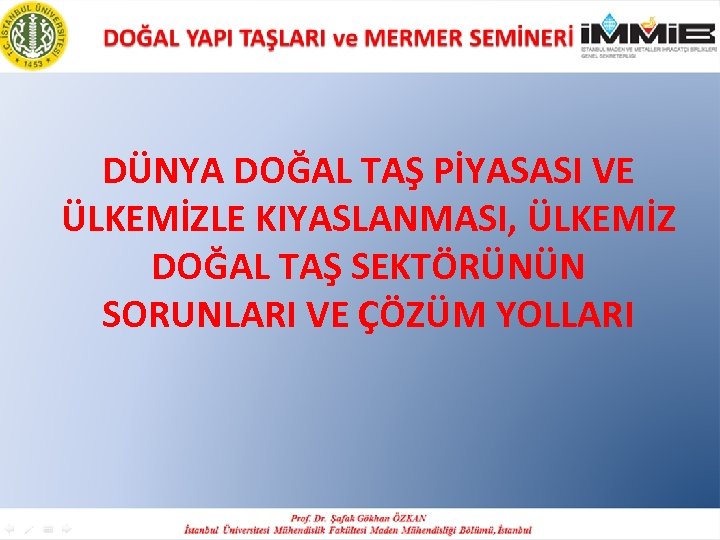 DÜNYA DOĞAL TAŞ PİYASASI VE ÜLKEMİZLE KIYASLANMASI, ÜLKEMİZ DOĞAL TAŞ SEKTÖRÜNÜN SORUNLARI VE ÇÖZÜM
