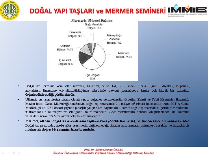  • • • Doğal taş ticaretine konu olan mermer, traverten, oniks, tüfit, andezit,