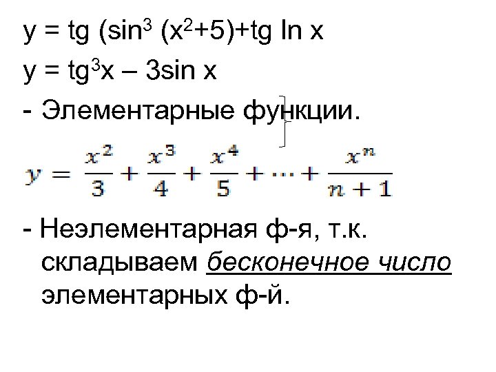 y = tg (sin 3 (x 2+5)+tg ln x y = tg 3 x
