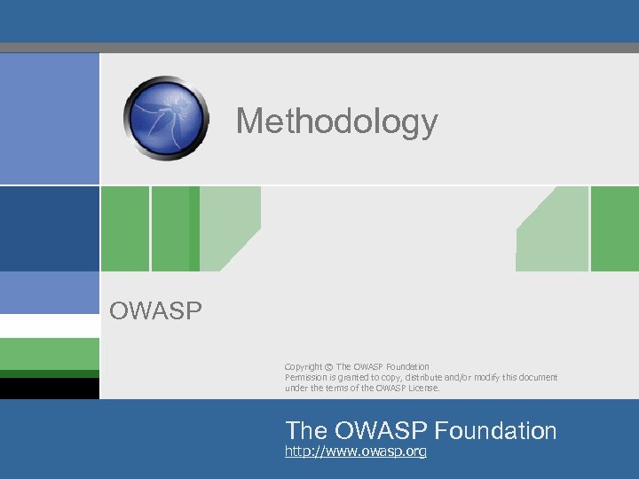 Methodology OWASP Copyright © The OWASP Foundation Permission is granted to copy, distribute and/or
