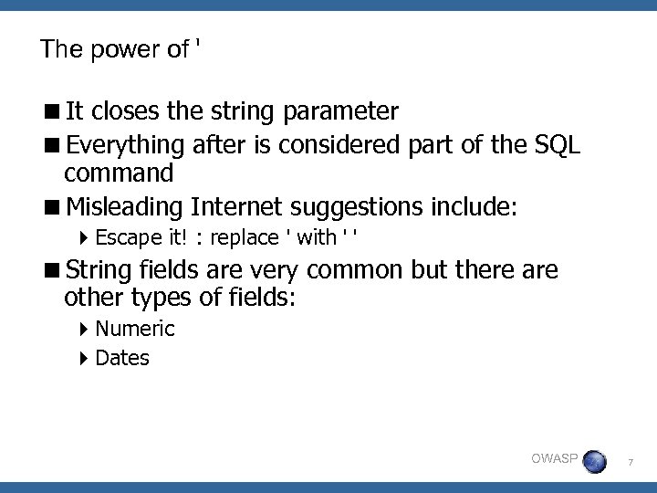 The power of ' <It closes the string parameter <Everything after is considered part