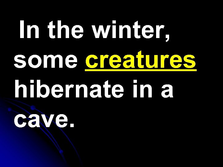 In the winter, some creatures hibernate in a cave. 