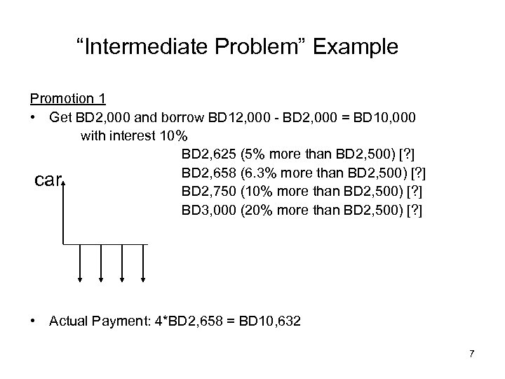 “Intermediate Problem” Example Promotion 1 • Get BD 2, 000 and borrow BD 12,
