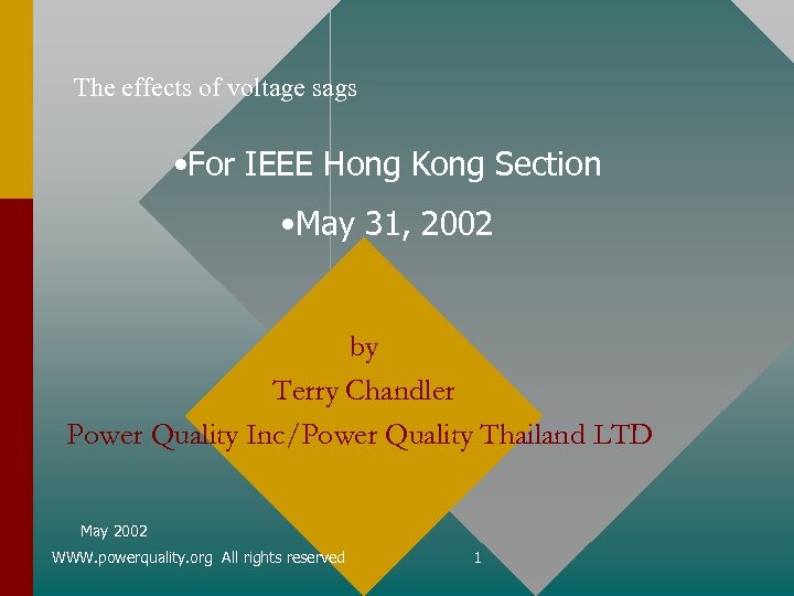 The effects of voltage sags • For IEEE Hong Kong Section • May 31,