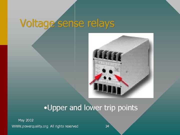 Voltage sense relays • Upper and lower trip points May 2002 WWW. powerquality. org