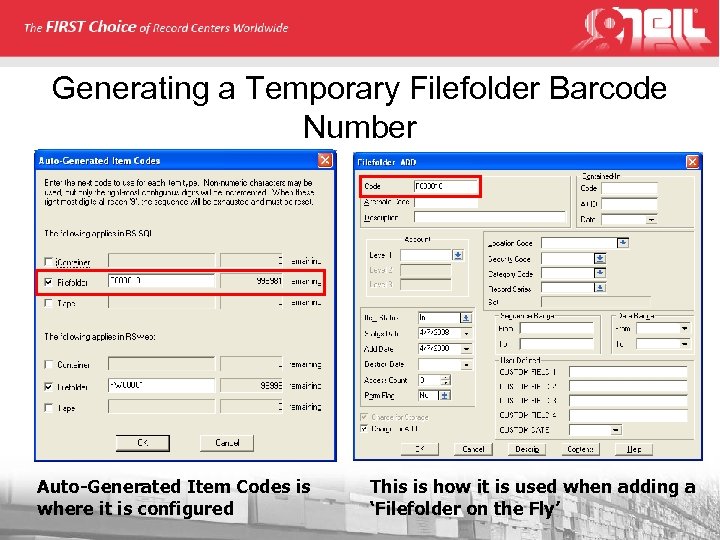 Generating a Temporary Filefolder Barcode Number Auto-Generated Item Codes is where it is configured