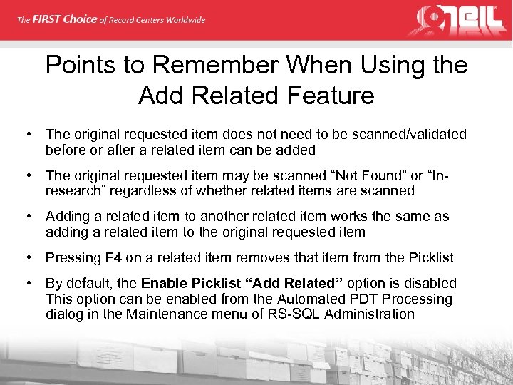 Points to Remember When Using the Add Related Feature • The original requested item