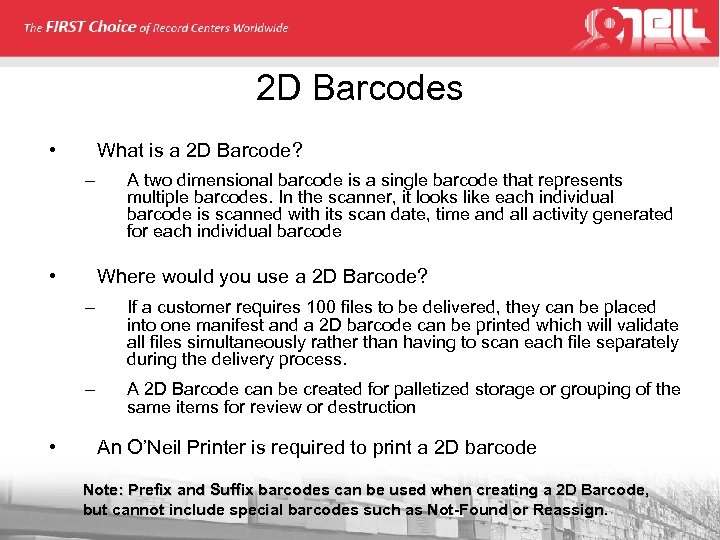 2 D Barcodes • What is a 2 D Barcode? – • A two