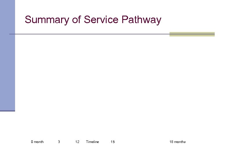 Summary of Service Pathway 0 month 3 12 Timeline 15 18 months 