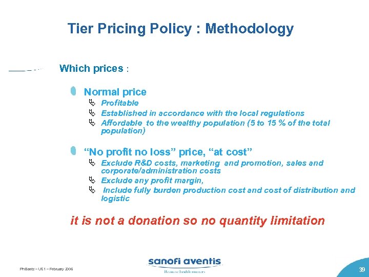 Tier Pricing Policy : Methodology Which prices : Normal price Ä Profitable Ä Established