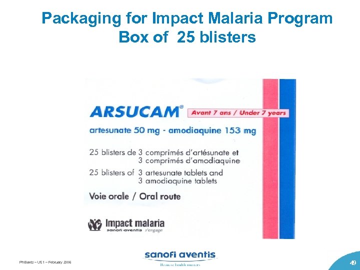 Packaging for Impact Malaria Program Box of 25 blisters Ph Baetz – US 1