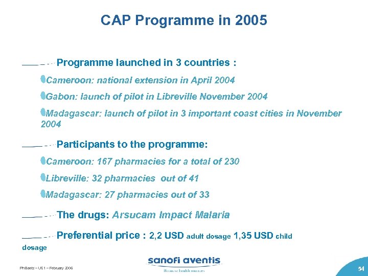 CAP Programme in 2005 Programme launched in 3 countries : Cameroon: national extension in