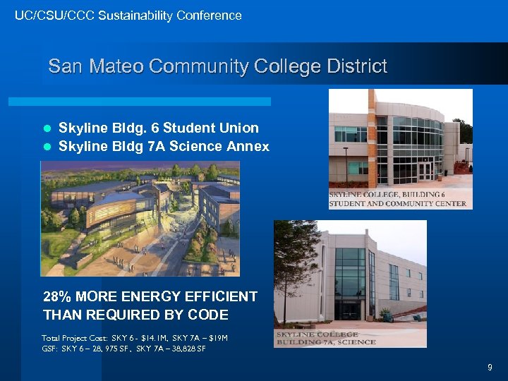 UC/CSU/CCC Sustainability Conference San Mateo Community College District Skyline Bldg. 6 Student Union l