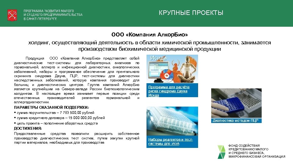 КРУПНЫЕ ПРОЕКТЫ ООО «Компания Алкор. Био» холдинг, осуществляющий деятельность в области химической промышленности, занимается