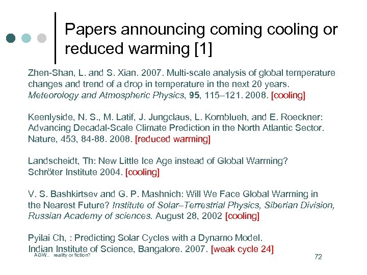 Papers announcing coming cooling or reduced warming [1] Zhen-Shan, L. and S. Xian. 2007.