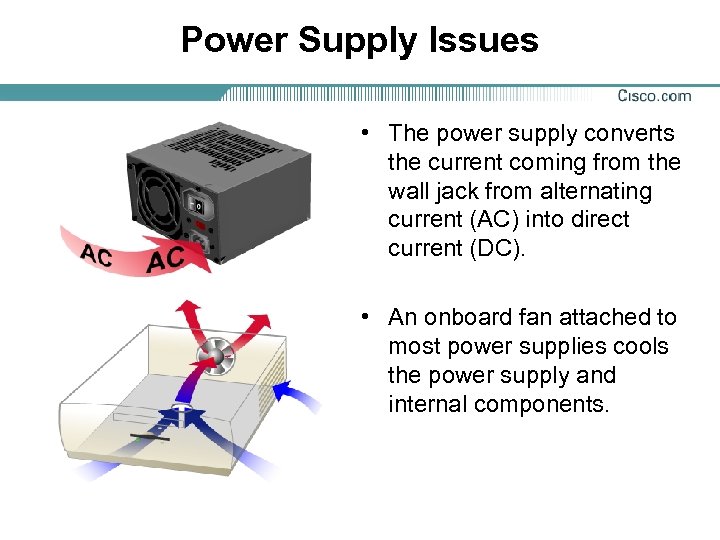 Power Supply Issues • The power supply converts the current coming from the wall