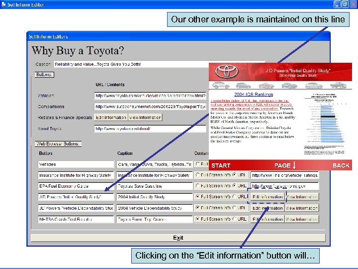 Our other example is maintained on this line Clicking on the “Edit information” button