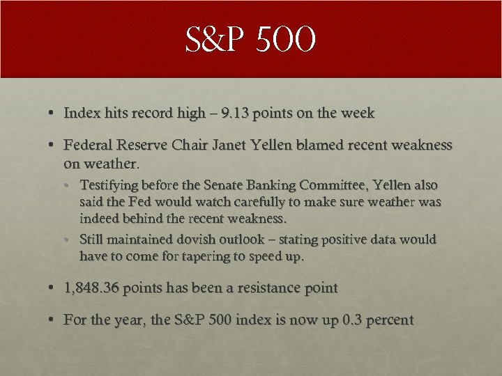 S&P 500 • Index hits record high – 9. 13 points on the week