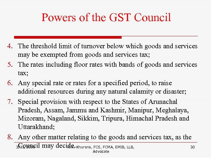 Powers of the GST Council 4. The threshold limit of turnover below which goods