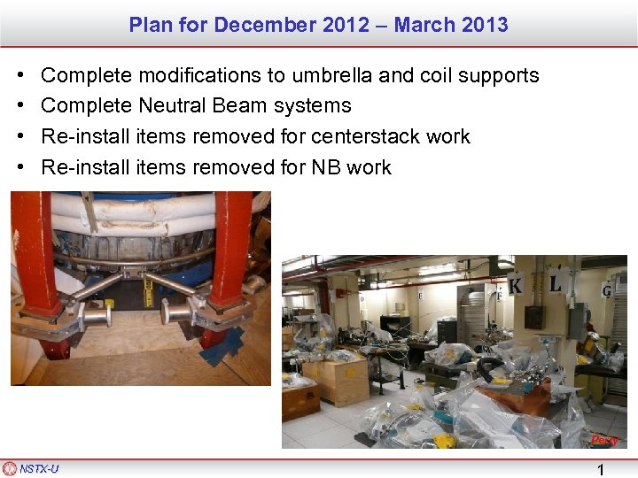 Plan for December 2012 – March 2013 • • Complete modifications to umbrella and