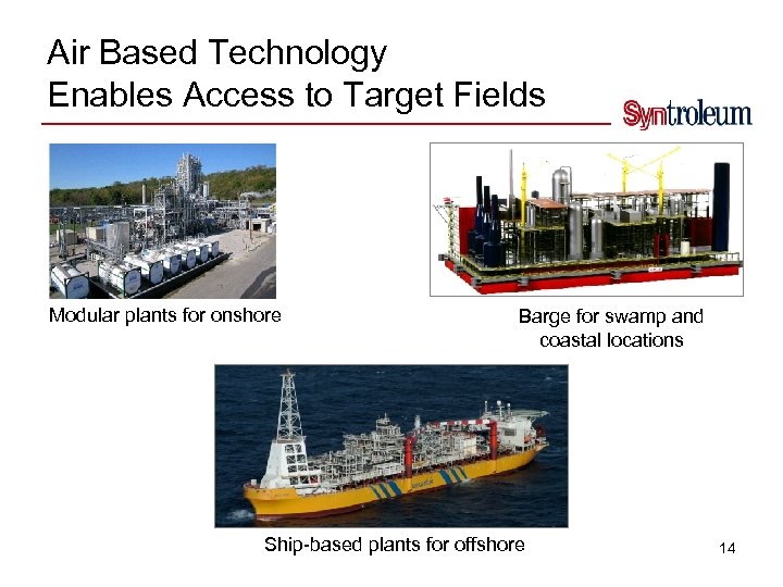Air Based Technology Enables Access to Target Fields Modular plants for onshore Barge for