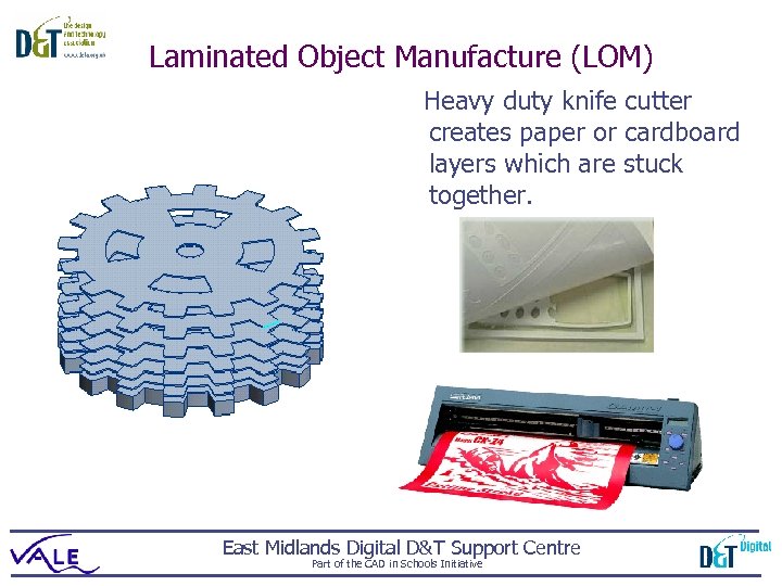 Laminated Object Manufacture (LOM) Heavy duty knife cutter creates paper or cardboard layers which