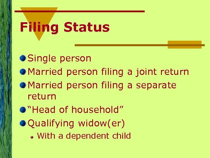 Filing Status Single person Married person filing a joint return Married person filing a
