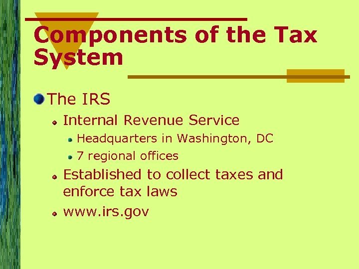 Components of the Tax System The IRS Internal Revenue Service Headquarters in Washington, DC