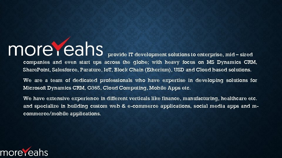 provide IT development solutions to enterprise, mid – sized companies and even start ups