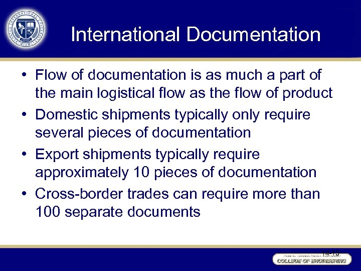 International Documentation • Flow of documentation is as much a part of the main